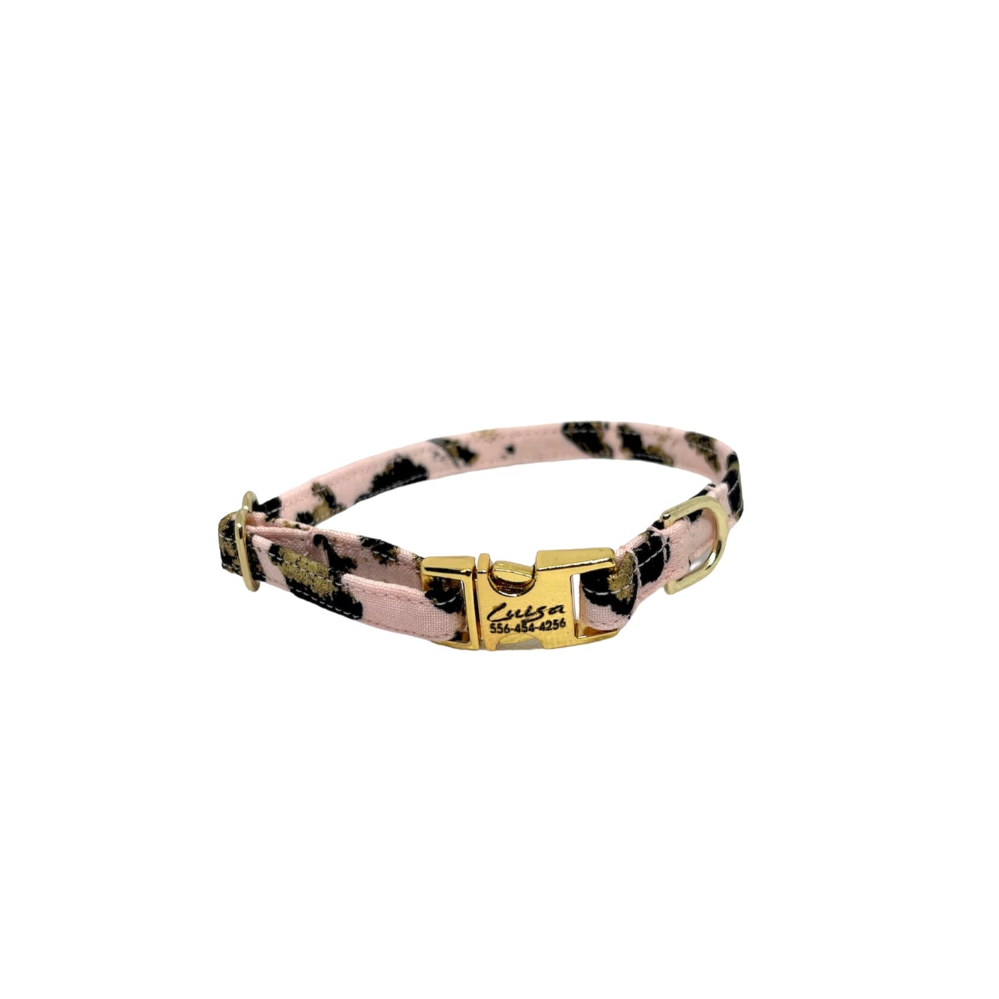 Pink Cheetah Dainty Personalized Dog Collar