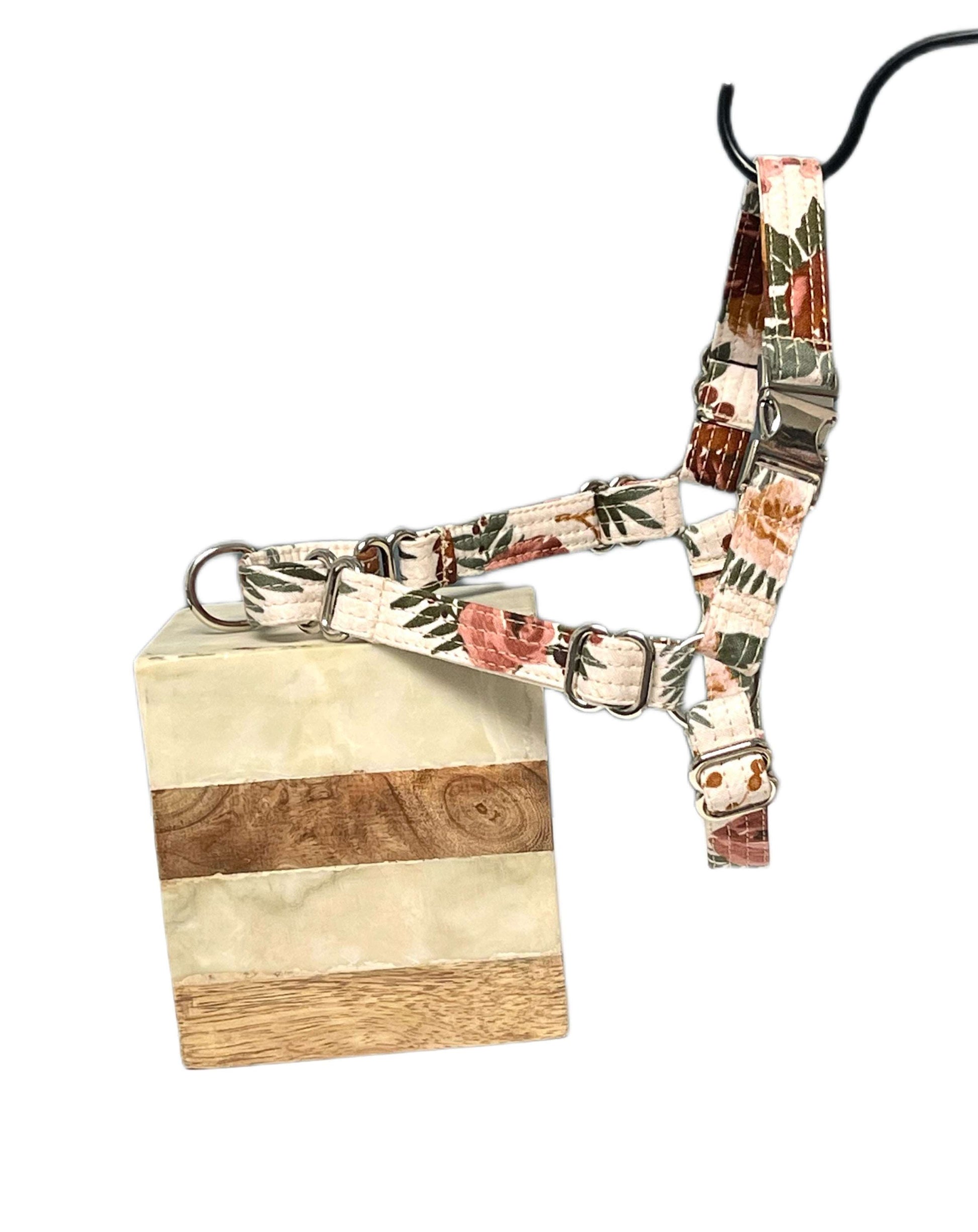 No Pull Dog Harness in beige flower print