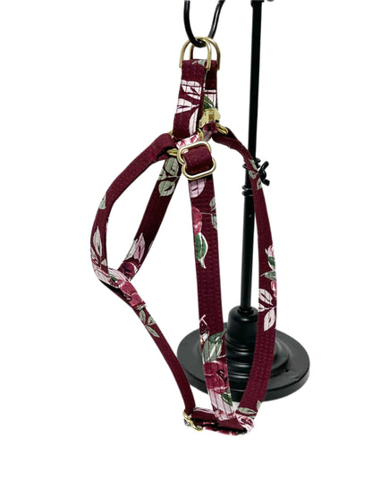 maroon floral dog harness