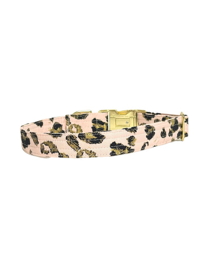 Pink Cheetah Dog Collar - Fabric Style - muttsnbones