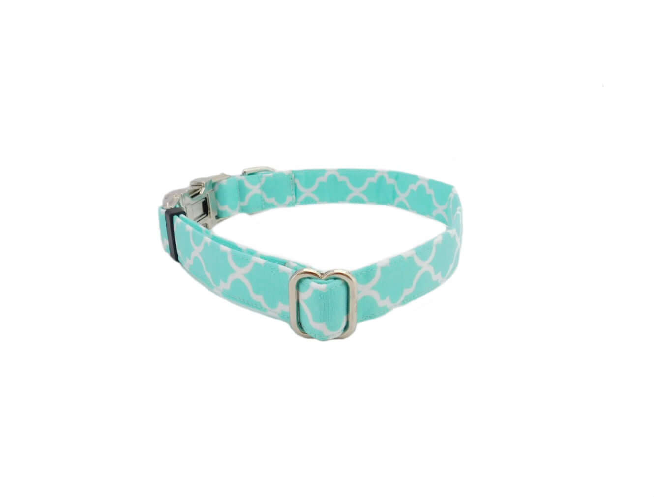 Aqua Quatrefoil Dog Collar - Fabric Style - muttsnbones