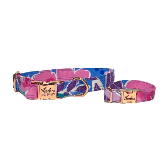 Blue Floral Collar & Friendship Bracelet Set - Fabric Style - muttsnbones