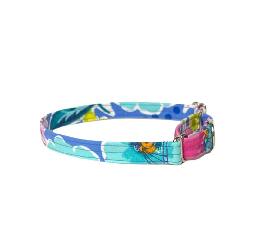 Blue Floral Martingale Collar- Fabric style - muttsnbones