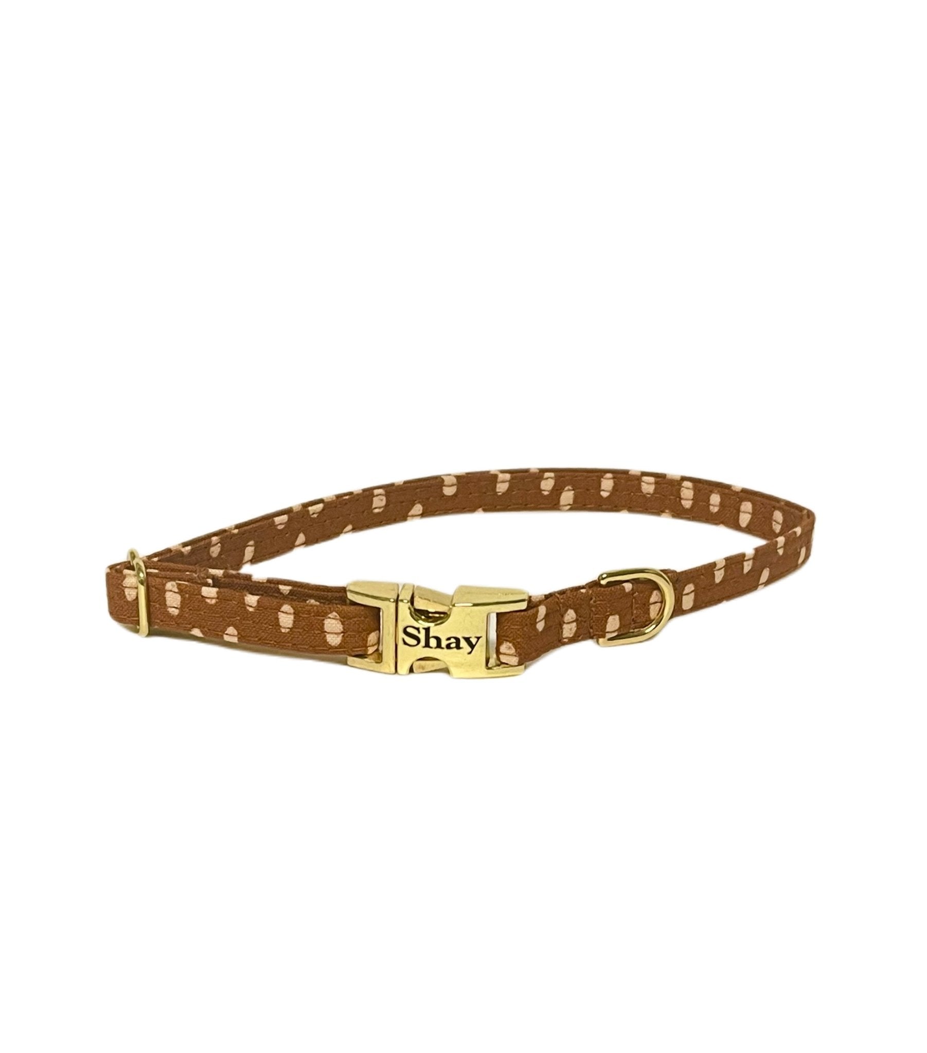 caramel brown polka dainty personalized collar