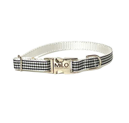 Dainty Black Gingham Personalized Dog Collar 
