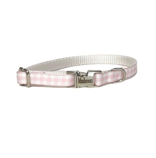 Dainty Light Pink Gingham Dog Collar 
