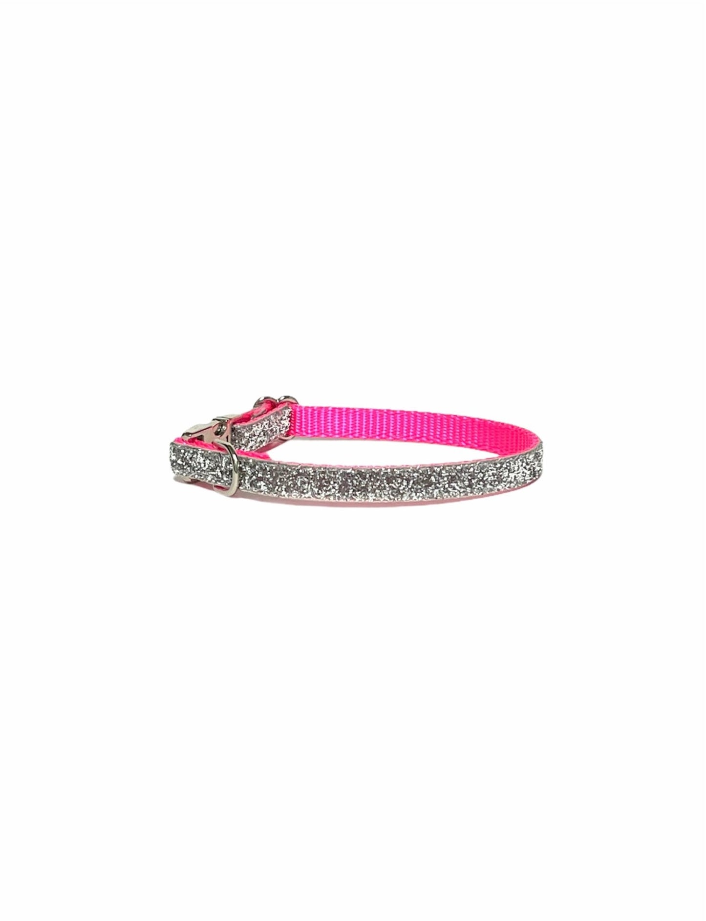 Dainty Silver Neon Pink Sparkle Dog Collar - muttsnbones