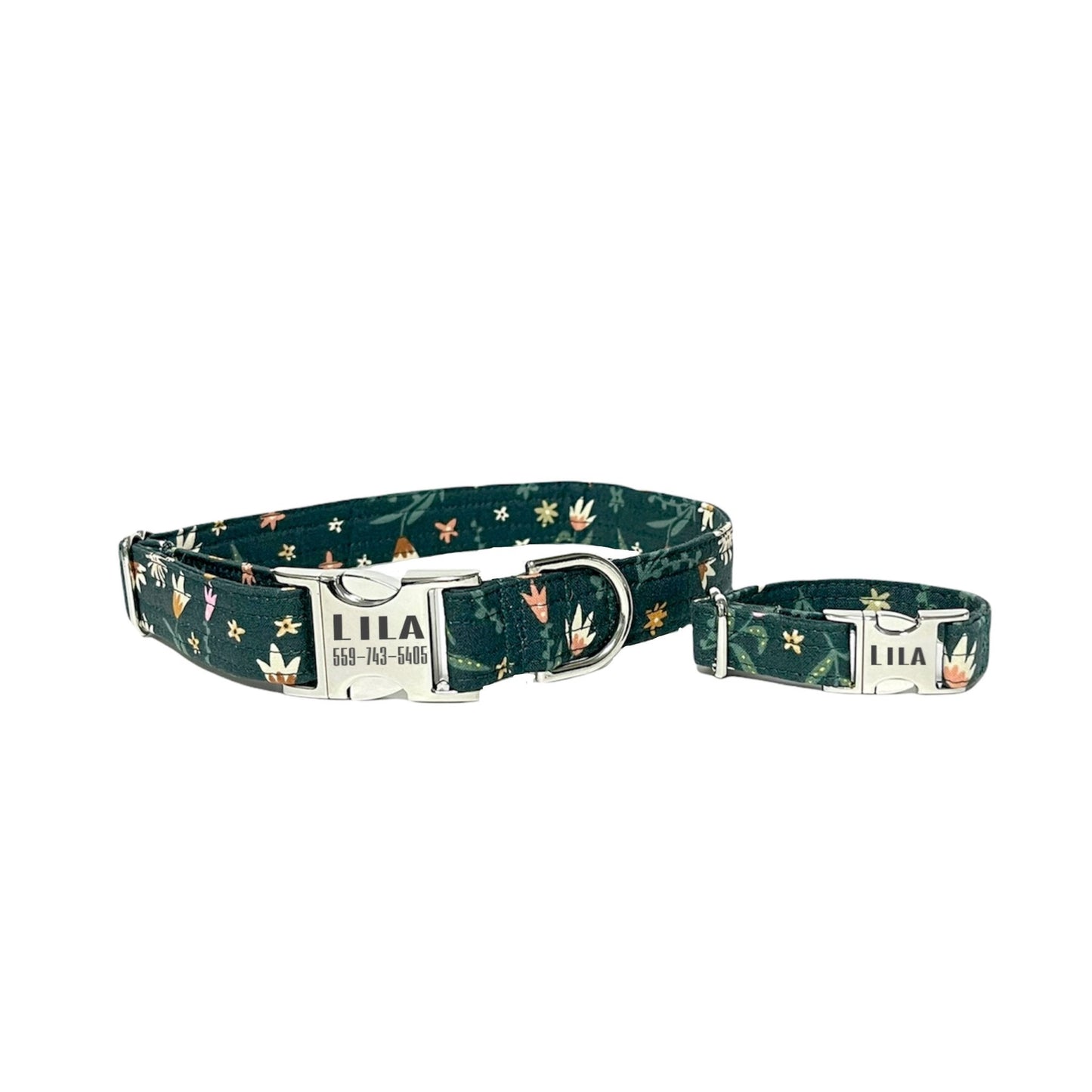 Fall Green Floral Collar & Friendship Bracelet Set - Fabric Style - muttsnbones