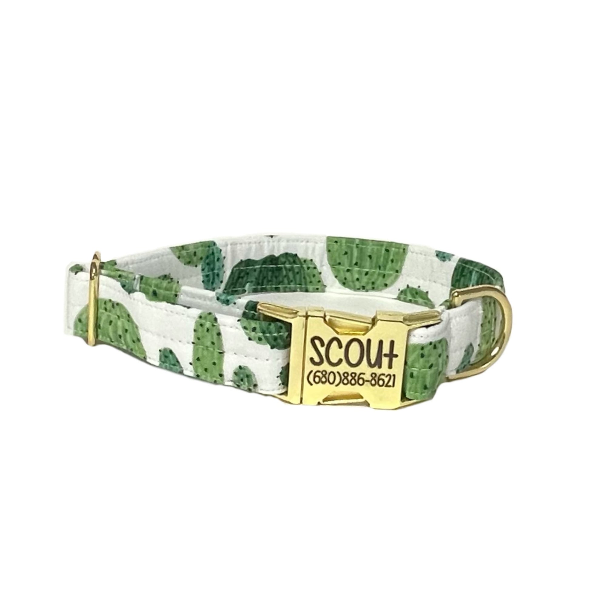 Green Cactus Dog Collar - Fabric Style - muttsnbones