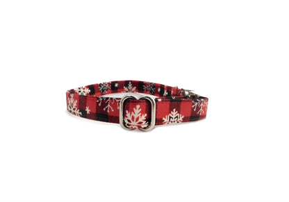 Red Snowflake Plaid Dog Collar- Fabric Style