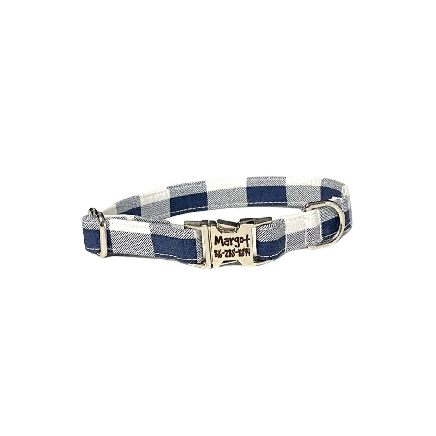 navy gingham picnic dog collar