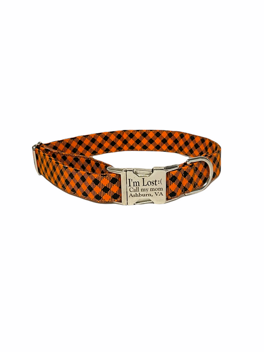 Fall Orange Checkered Dog Collar - Fabric Style