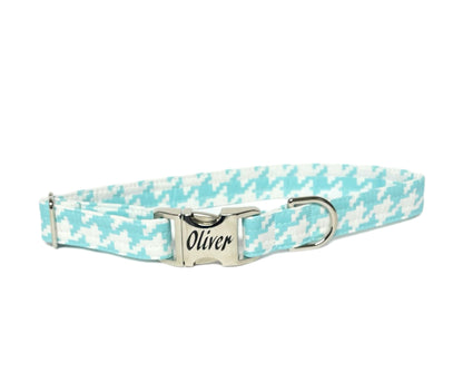 blue houndstooth personalized dog collar