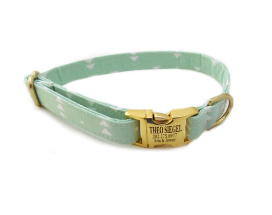 Mint Triangle Personalized Dog Collar - Fabric Style - muttsnbones