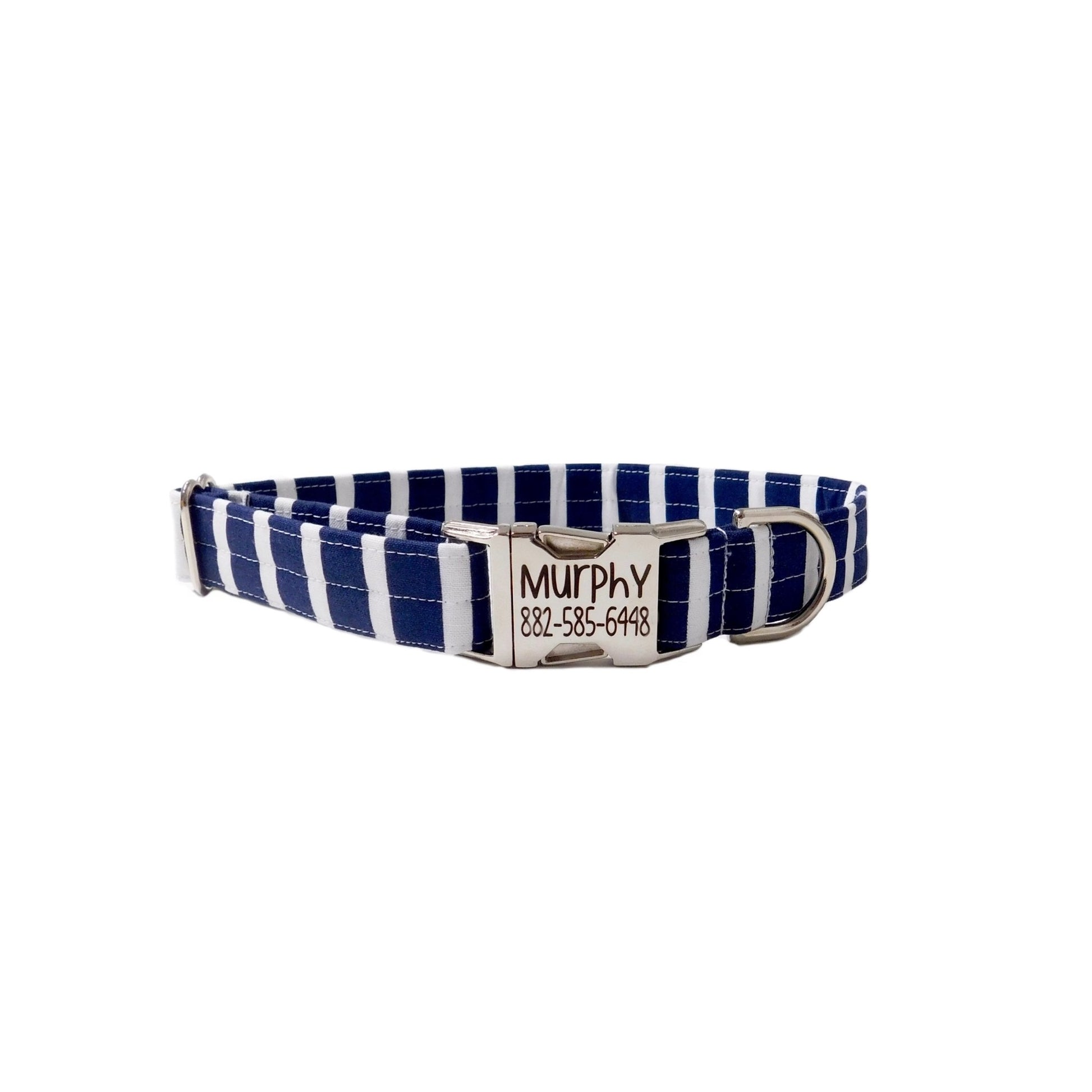 Navy Nautical Stripes Dog Collar - Fabric Style - muttsnbones