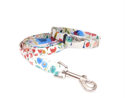 flower print dog collar and leash set