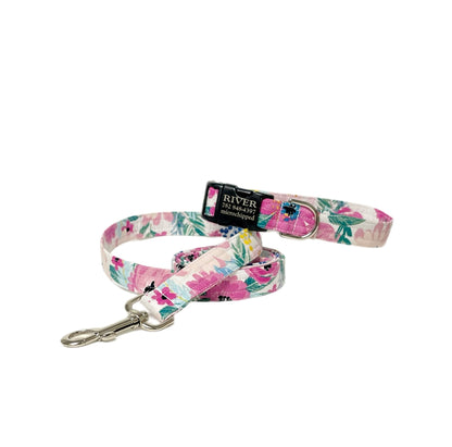 plum floral dog collar and leash set