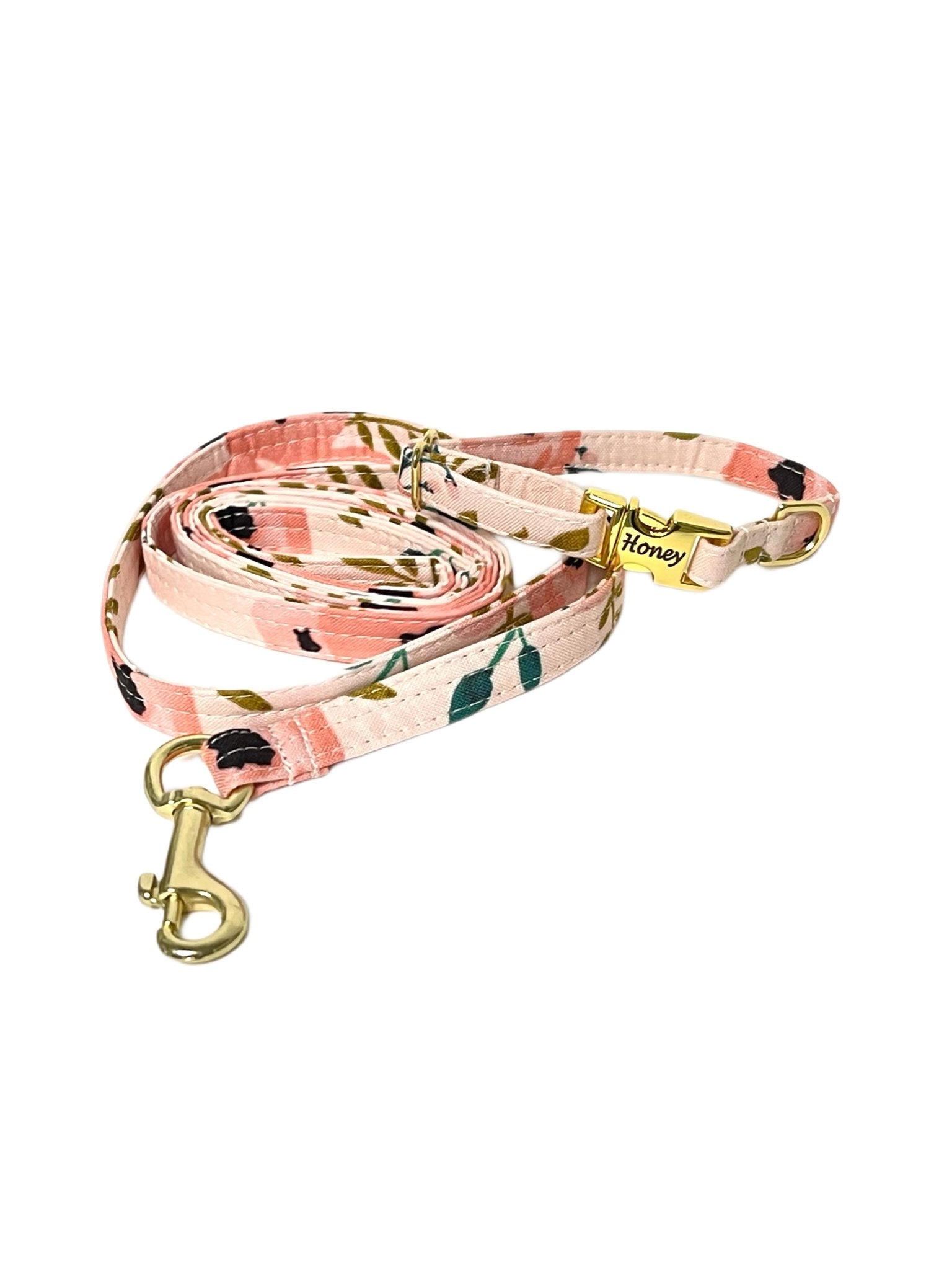 peach poppy floral dog collar leash set