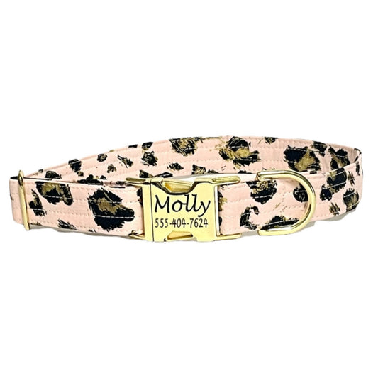 Pink Cheetah Personalized Dog Collar 