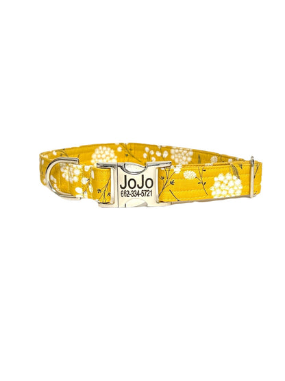 Yellow Floral Dog Collar - Fabric Style - muttsnbones