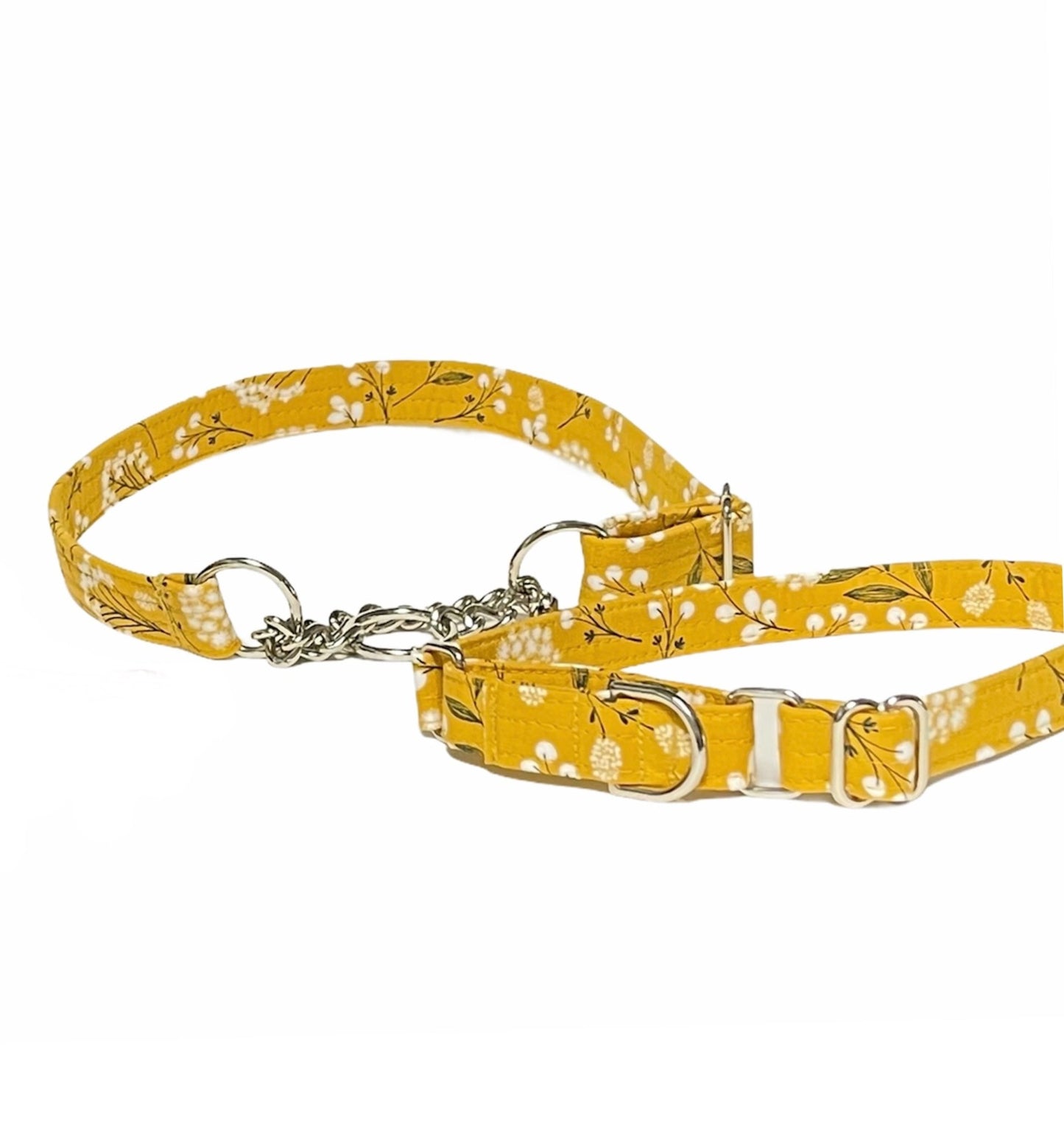 Yellow Floral Martingale Dog Collar- Fabric style - muttsnbones
