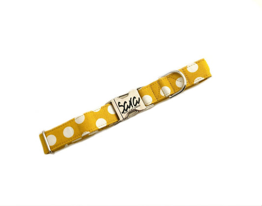 Yellow Polka Dot Dog Collar - Fabric Style - muttsnbones