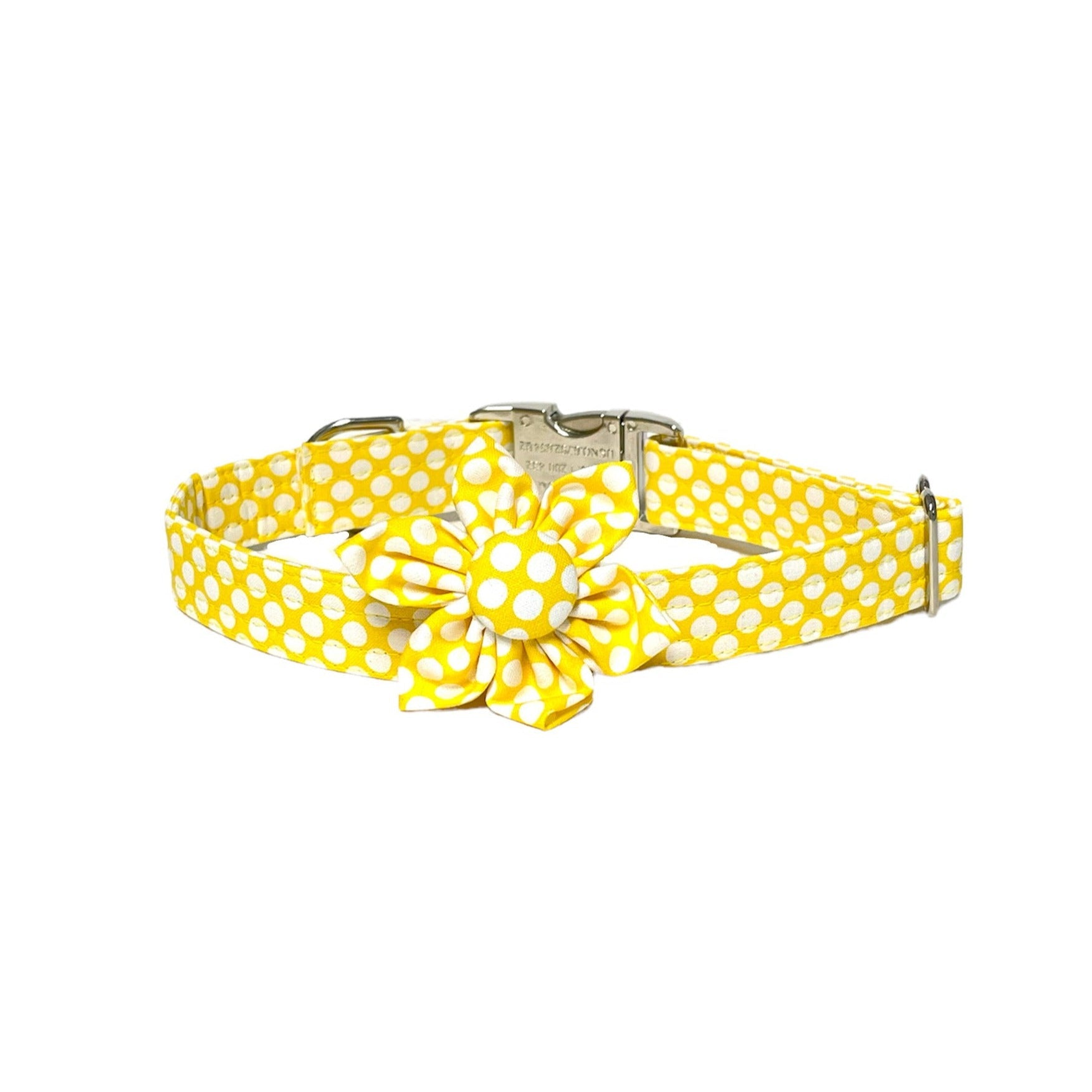 Yellow Sunflower Polka Dot Dog Collar - Fabric Style - muttsnbones
